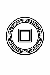 Chinese Lucky Coin Black White Vector