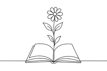 Open book with a flower growing from its pages, symbolizing knowledge and growth