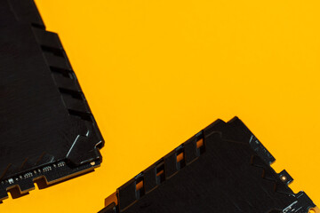Minimal RAM hardware layout with large yellow copy space. High quality photo