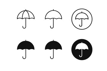 Collection of umbrella icons in outline and solid black and white styles