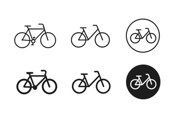 Collection of simple bicycle icons in various styles and formats