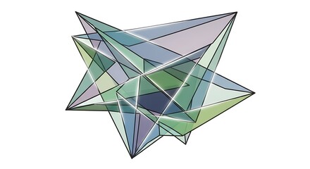 Abstract Geometric 3D Crystal Shape with Translucent Facets Isolated on White Background
