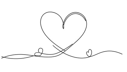 Elegant single line drawing of a heart with small hearts on a flowing line