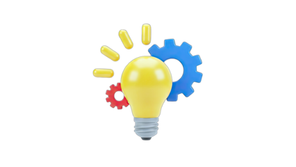 Idea Generation: Lightbulb, Gears and Rays Concept