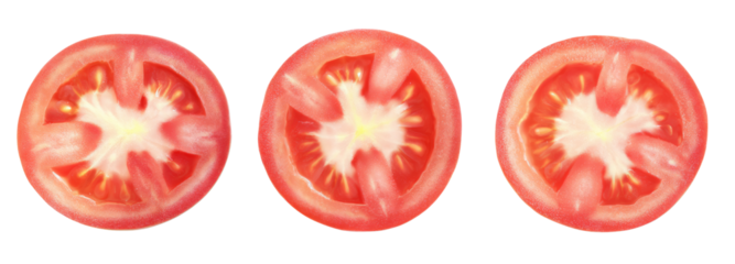 Sliced tomato composition on transparent background food photography studio setting close-up