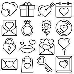 Love and Valentine Essentials Icon Set Outline Style (Part 1)