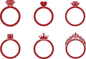 Set of pink and silver rings with diamonds vector art illustration  2