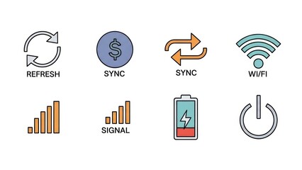 Set of colorful interface icons for technology and digital communication