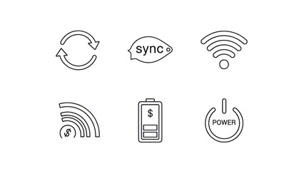 Set of isolated linear icons related to technology and communication