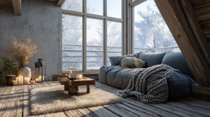Scandinavian winter interior emphasizing warmth and silence