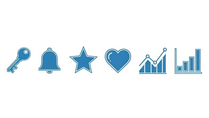 Set of various blue icons for user interface and digital design elements
