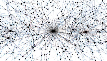 Complex network connections with nodes and lines on white background