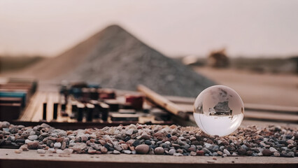 An acrylic globe surrounded by ores, batteries and circuit boards illustrating competition for critical minerals and strategic resources in 2026