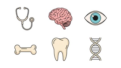 Medical icons stethoscope brain eye bone tooth and dna illustration