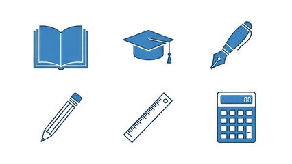 Educational icons representing learning and academic tools isolated on white