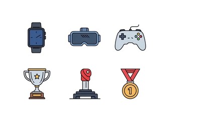 Modern technology gadgets and gaming equipment icons on a white background