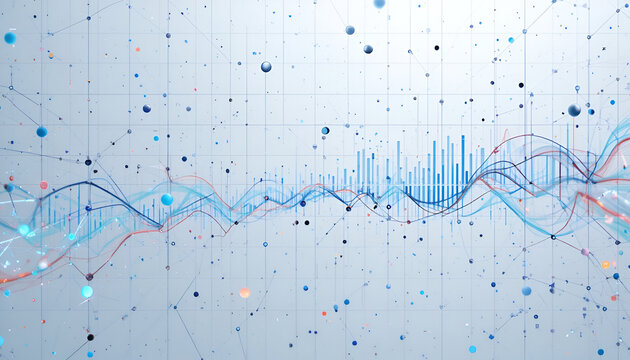 Vibrant data visualization with dynamic graphs and charts on grid background - Powered by Adobe