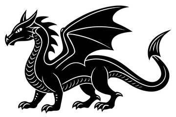 Obraz premium Dragon linocut art white background illustration