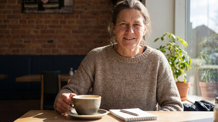 A young woman drinking a coffee in a street cafe