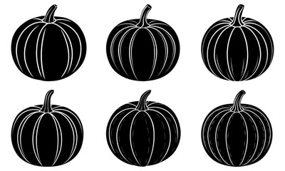 Five Black and White Pumpkin Silhouettes on White Background outline 1