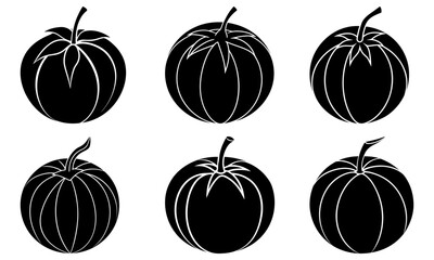 Six Black and White Pumpkin Silhouettes on White Background