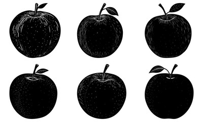 Five black apples with leaves on white background fruit leaf 1