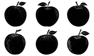 Five black apples with leaves on white background fruit leaf 2