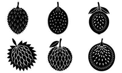 Five Durian Fruit Silhouettes with Transparent Background tropical plant