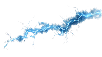 Lightning bolt displaying powerful electric energy and dynamic light effects on a transparent background