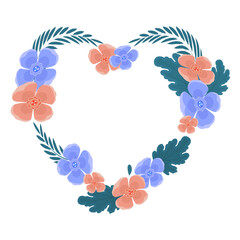 Valentine heart wreath, flower frame, png format