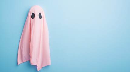 A whimsical pink ghost against a blue backdrop, perfect for Halloween! This spectral friend adds a playful touch to spooky season. Boo!👻