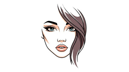 Illustration of a woman's face with flowing hair and expressive eyes