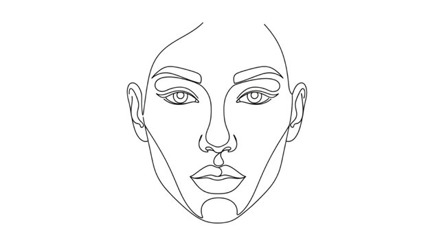 A minimalist line drawing of a woman's face viewed straight on with a neutral expression
