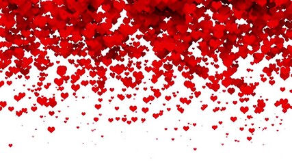 A beautiful digital illustration of red hearts raining down on a clean white backdrop, symbolizing love. - Powered by Adobe