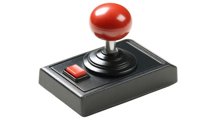 Retro video game joystick with red ball top and button on transparent background, capturing vintage arcade gaming nostalgia