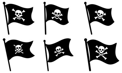 Six Black Pirate Flags with Skull and Crossbones on White Background black flag transparent background