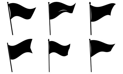 Six Black Flags on White Background silhouette
