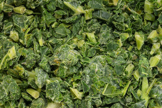 frozen chopped kale - top view closeup background and texture