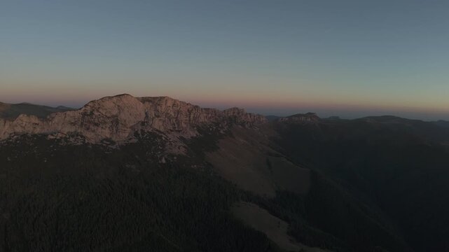 Aerial Sunset Flight Toward Bucegi Mountains Western Ridge Ungraded D-Log M 10-bit Flat Profile
