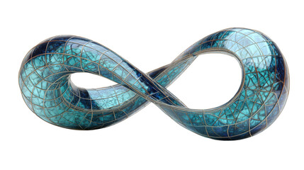 Abstract infinity symbol with a complex tessellated glass texture, showing concepts of endlessness, loop, and continuity. Transparent background