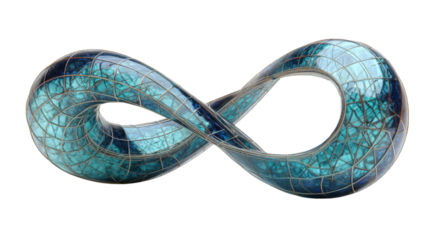 Abstract infinity symbol with a complex tessellated glass texture, showing concepts of endlessness, loop, and continuity. Transparent background