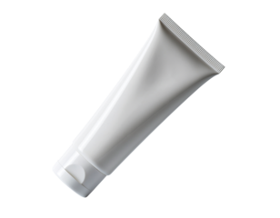 A white cosmetic tube on a black background