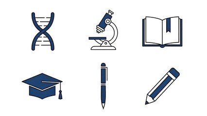 Educational icons dna microscope book graduation cap pen pencil