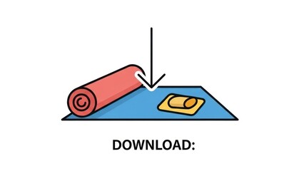 Yoga mat rolled and unrolled with download arrow modern graphic design