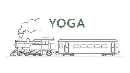Train illustration with yoga text concept for wellness and fitness