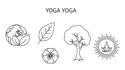 Yoga and nature elements illustration for health and wellness concepts