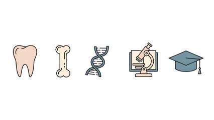 Medical and educational icons tooth bone dna microscope and graduation cap