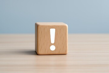 感嘆符が刻まれた木製キューブが伝える注意喚起と重要ポイントのシンプルな象徴表現