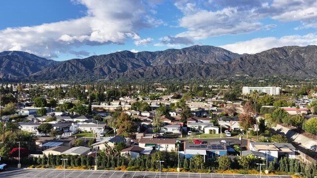 Aerial footage of the majestic San Gabriel Mountains in Duarte California USA