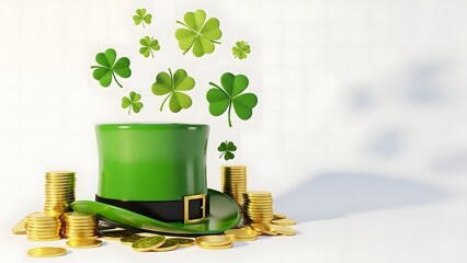 St patrick's day green hat with shamrocks and gold coins